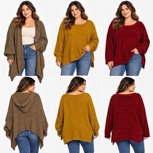 Women’s Holiday Sweater Lot of 3 2X Red Brown Knit Ribbed Round Neck Pullover